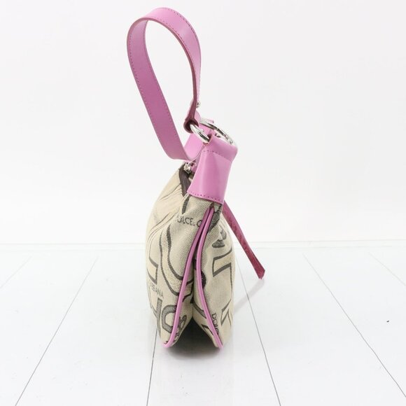 Dolce & Gabbana Y2K Pink Trim Canvas Logo Shoulder Bag/Purse - Picture 3 of 12